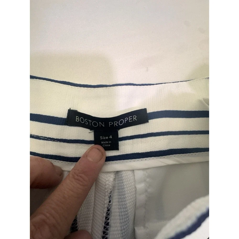 Boston Proper Trouser Pants Womens Size 4 Striped Side Slit Navy White Office - Picture 5 of 7